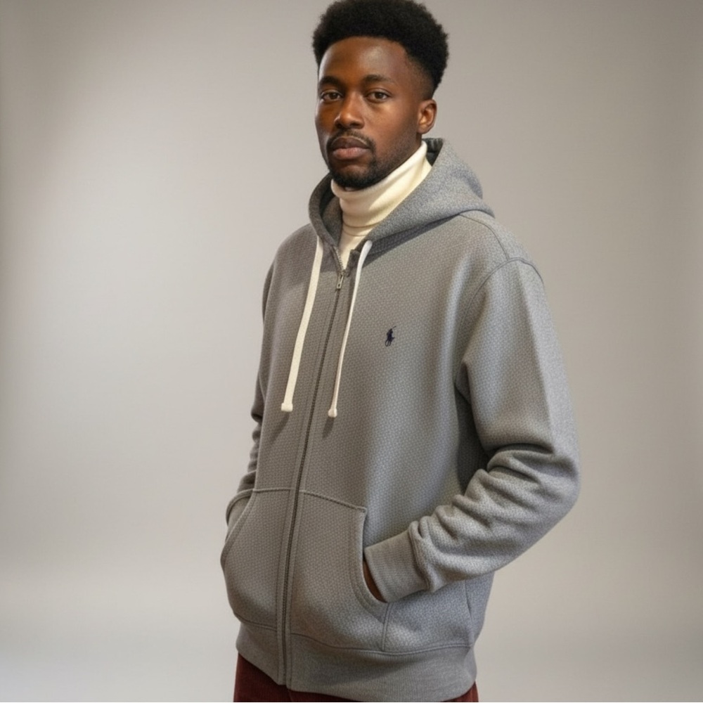 Polo Ralph Lauren Full Zip Heavyweight Cotton Gray Heather Hoodie Size Large - Picture 2 of 6